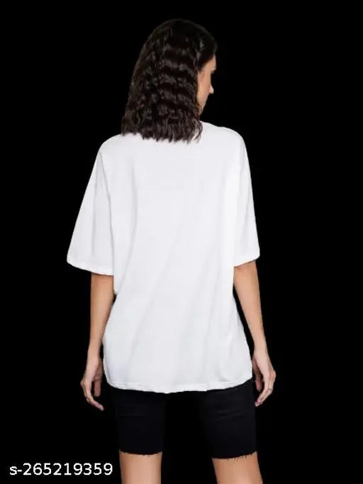 Oversized white t-shirt, possibly cotton or polyester