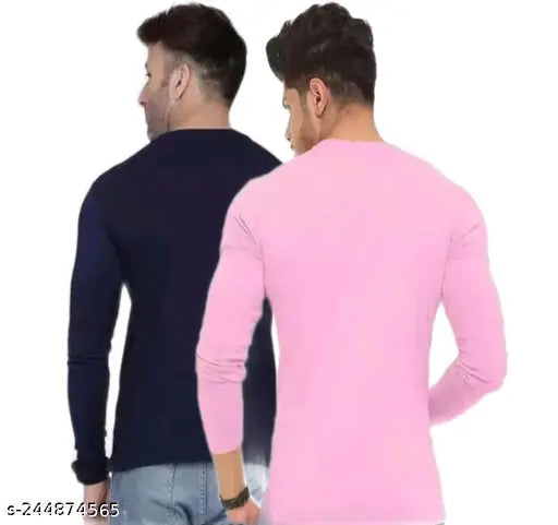 Men's solid nylon cotton blend full sleeve T-shirt (pack of 2), long lasting design, perfect for casual wear, available in sizes S, M, L, XL