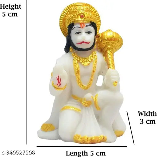 Polyresin white Hanuman Ji Murti, small size, decor for car dashboard or home/office