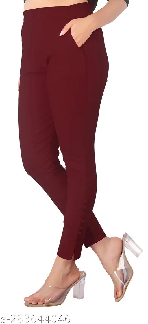 Women's and girls classy cotton lycra ankle length trousers (pack of 2), solid net, comfort-focused Cigar pants in various sizes: 28, 30, 32, 34, 36, 38, 40, 42, India origin