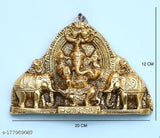 Metal Ganesha statue with elephants, Indian decorative wall hanging