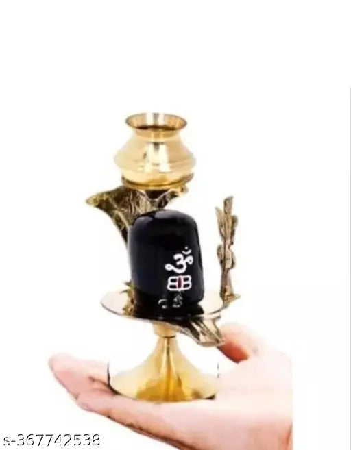 Brass Adi Shankara Shivling Trishul With Kalash, Indian Shiva Lingam for daily puja and blessing in the home