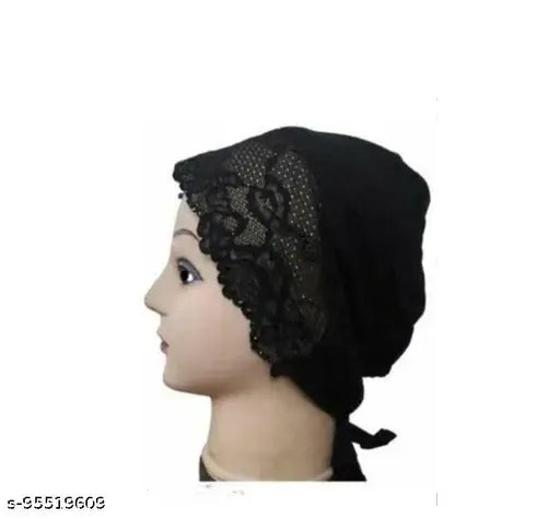 Black lace hijab cap with attached plane gloves