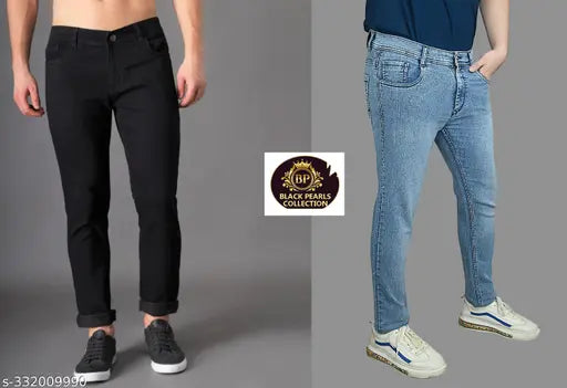 New Denim Pack of 2 for Men, solid-patterned jeans in sizes 28, 30, 32, 34, 36. Made in India