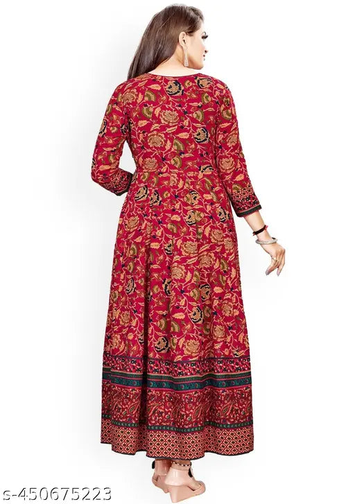 Casual kurta with floral print in a vibrant mix of reds and blues