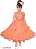 Orange chiffon ruffled ball dress with sash