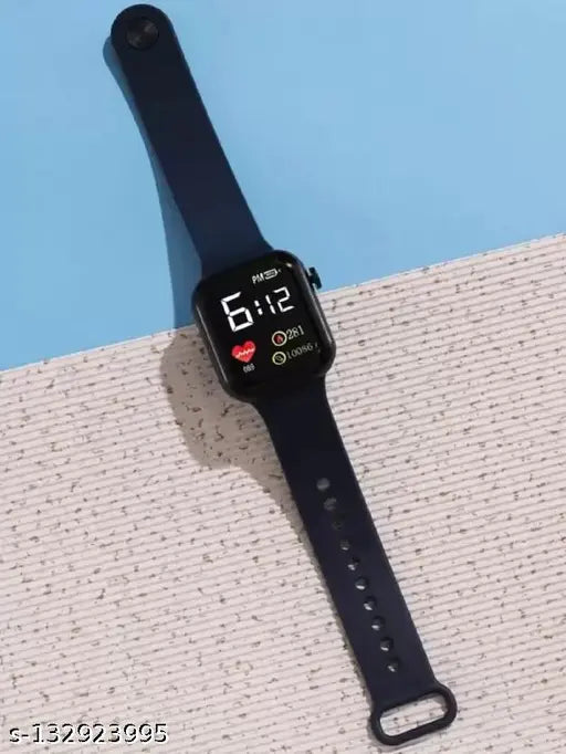 Black strap watch with digital display, fastened with button closure