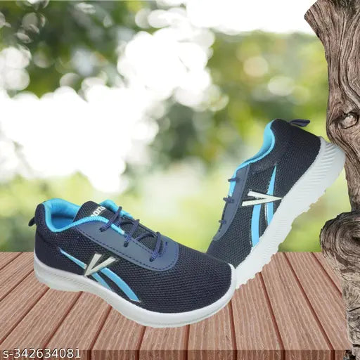 Blue, white, and black kids' sneakers with zip closure