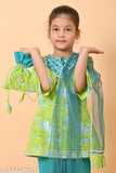 Floral print cotton kurta, sharara & dupatta set in anarkali style with three-quarter sleeves. Vibrant Indian fashion set for kids aged 2-10 years