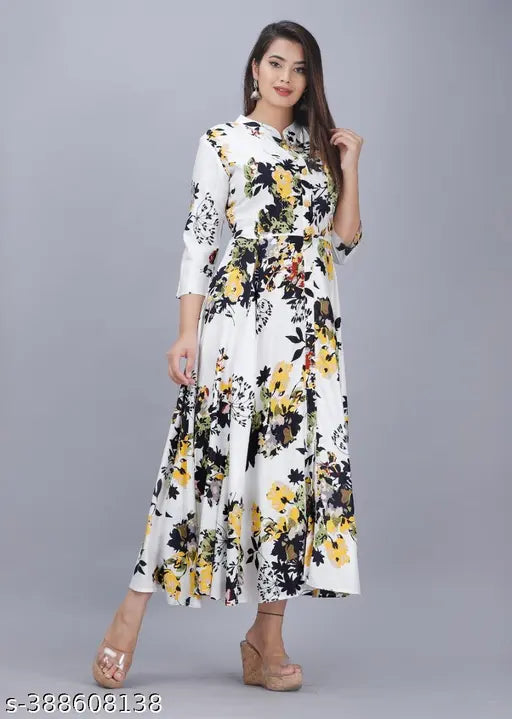 Rayon women's anarkali kurta, full length, long sleeves, flared hem