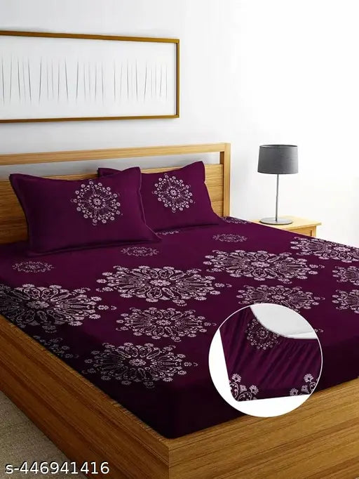 King size cotton elastic fitted bedsheet combo in glace cotton, glow-in-the-dark, perfect for summer, double bed, 2 sheets included