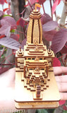 Handcrafted wooden 3D Shree Ram Mandir model, ideal for car dashboard or home puja