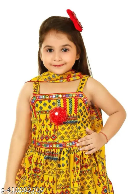 Cotton and chiffon printed two-piece set (kurta, palazzo, dupatta) - Indian fashion for girls aged 0-12 years