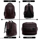 Large faux leather laptop backpack, water-resistant, durable for office, school, or travel use. Compartments for laptop, tablets, and accessories, with organizational pockets and comfortable padded straps