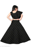 Kids cotton silk jacquard embellished lehenga set with round neck choli, perfect for ethnic wear and parties. Mirror work detailing on self-designed lehenga and crop top, size 3-16 years