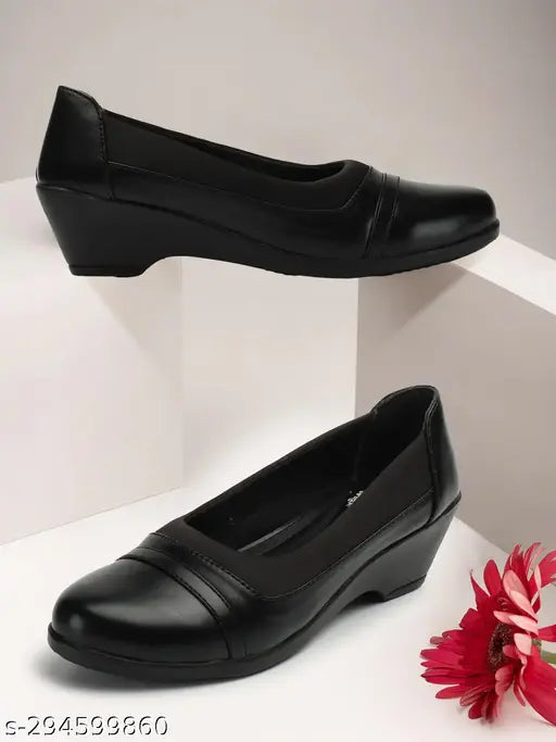 Synthetic leather black ballerinas, slip-on footwear for women, fashionable IND-3 to IND-8 sizes from India