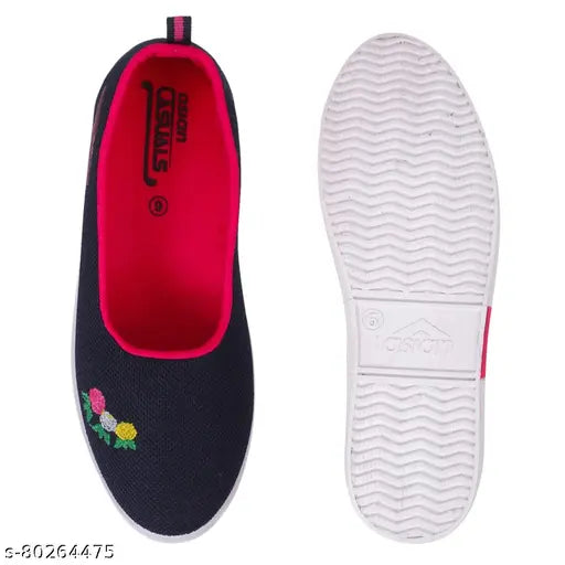 Navy Pink Asian Women's Nano-51 Casual Bellies slip-on loafers for office, party & outdoor use. Canvas material, lightweight design