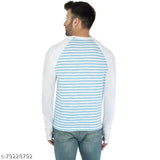 Blue & White Cotton Long Sleeve Raglan FS T-Shirt by Saava for men