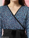 Blue Floral Printed Maxi Jumpsuit, lycra, long sleeves, versatile style, inclusive sizing options