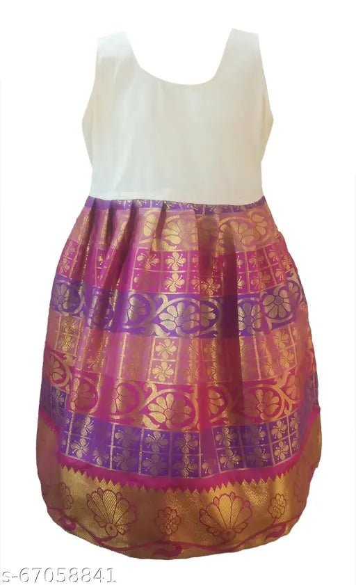 Cotton Silk Kids Girls Pattu Pavadai Lehenga Choli set - traditional Indian festival wear