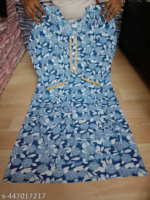 Printed cotton kurti set for women, three-quarter sleeves, palazzos bottomwear, India-made casual wear