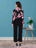 Georgette retro jumpsuit for women and girls, printed, long-sleeved, pleated and puff sleeve design, casual or party wear, made in India