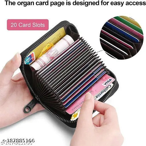 Genuine leather, 5-compartment business card holder for men and women, solid pattern, free size (8cm x 10cm), made in India