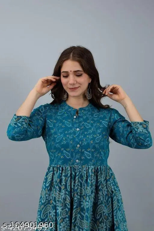 Deep blue embroidered Kurti with flared sleeves