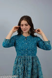Deep blue embroidered Kurti with flared sleeves