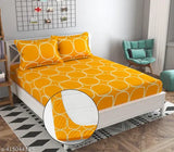 Glace cotton, superfine geometric double bedsheet pack (1+2 pillow covers), ideal for summer and adults, breathable, wrinkle-free, and large-sized fitted bedspread with elastic. Made by Amvy Creation