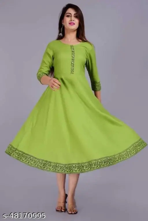 Rayon petite kurti, solid combo, three-quarter sleeves, traditional Indian fashion