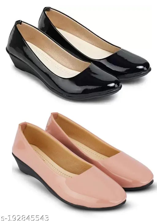 Patent leather ballerina shoes for women and girls, solid pair of two in bellies design