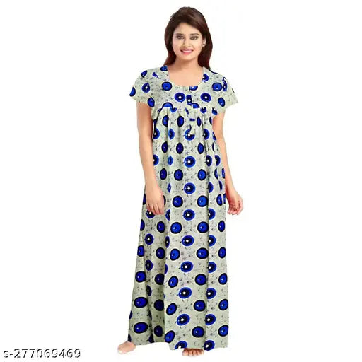 Multicolor printed maxi cotton nightgown for women, ultimate comfort and adjustable fit in XL, XXL sizes, from Sajao Creation, India