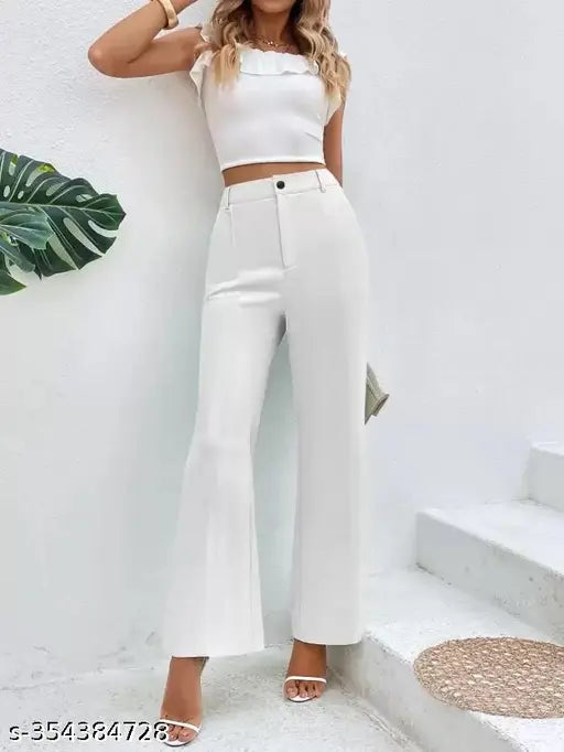 Trendy white wide-leg trousers, woman's