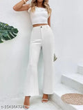 Trendy white wide-leg trousers, woman's