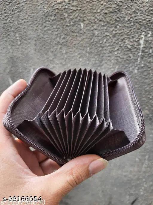 Multicolor PU leather zipper card wallet for men and women, holds 11 cards with lightweight design