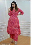 Pink cotton set of 5 pieces with embroidery details, knee length, fitted style