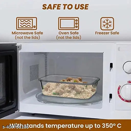 Transparent glass rectangular containers with lids and detachable locks, set of 3, microwave safe, oven safe, freezer safe, food storage