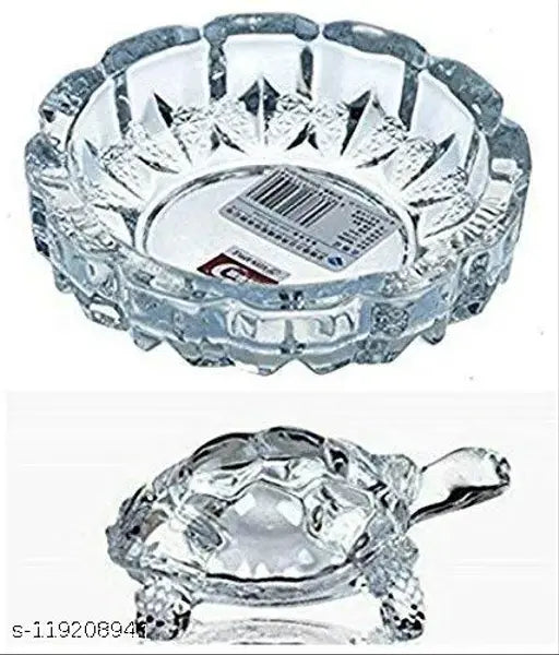 Glass Crystal Tortoise with Plate for Good Luck - Vastu product, Indian origin