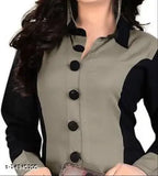 Cement Black Flared Kurta: Breathable Rayon Blend, A-line design with long sleeves and 12 buttons. Ideal for versatile occasions