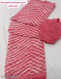 Pink Georgette printed saree with diamond border
