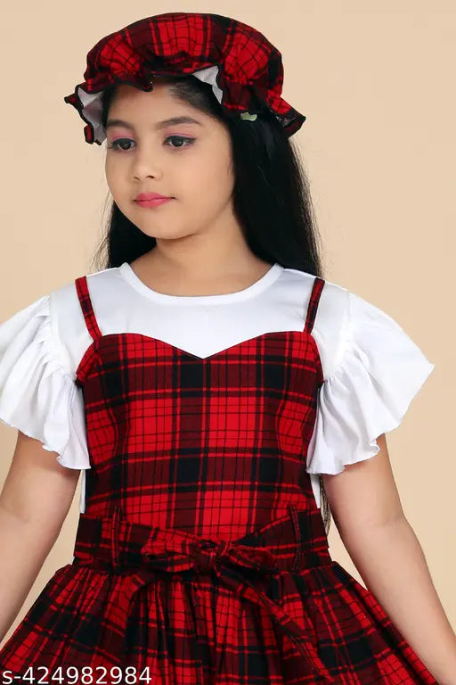 Cotton floral princess dress and hat set for girls, pastel colors