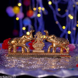Metal golden double elephant Laxmi Maa Roli Chawal holder, traditional Indian religious idol (16cm, gold-plated)