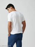 White printed polyester T-shirt with short sleeves, featuring design by Ror. Single item available in sizes S-XXL. Made in India