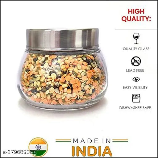 Oval-shaped glass jars in a set of 8, each with a rustproof silver steel lid, suitable for spices, honey, jam, dried fruits, and more