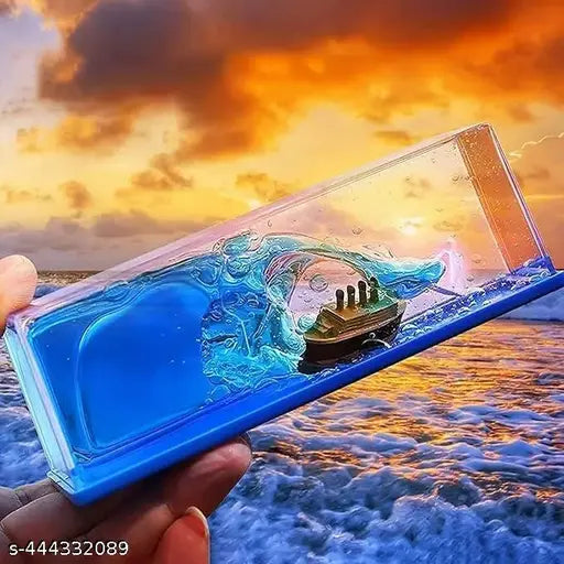 Titanic liquid wave cruise ship paperweight, Indian automobile dashboard decoration