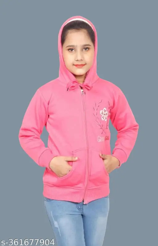 Pink solid casual jacket for girls