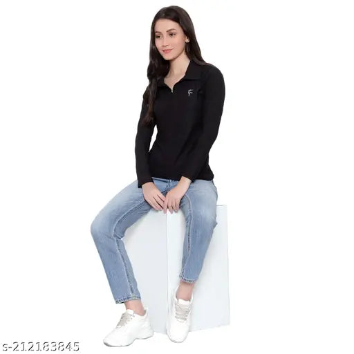 Lycra solid full-sleeve t-shirt for women and girls, India-made slimfit style