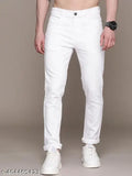 Men's slim-fit white cotton blend jeans for casual style and everyday wear #SlimFitJeans #WhiteJeans #MenFashion #CasualStyle