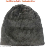 Brown wool 2-in-1 beanie cap with neck warmer, embroidered net pattern, women's winter hat and scarf set, ideal for outdoor activities and daily warmth. Made in India